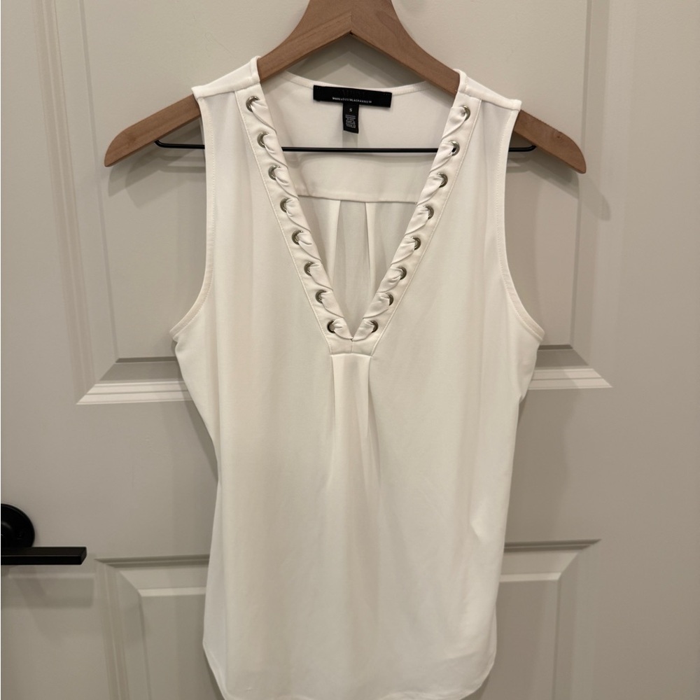 White House Black Market White Lace-Up V-Neck Sleeveless Top
